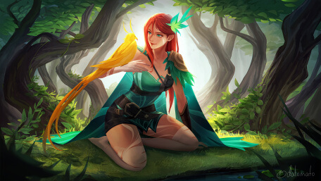 Beautiful Windranger with Bird DOTA 2 Artwork